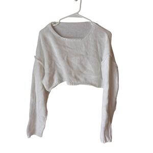 SHEIN White Cropped Long Sleeve Scoop Neck Knit Sweater Size M CN168756